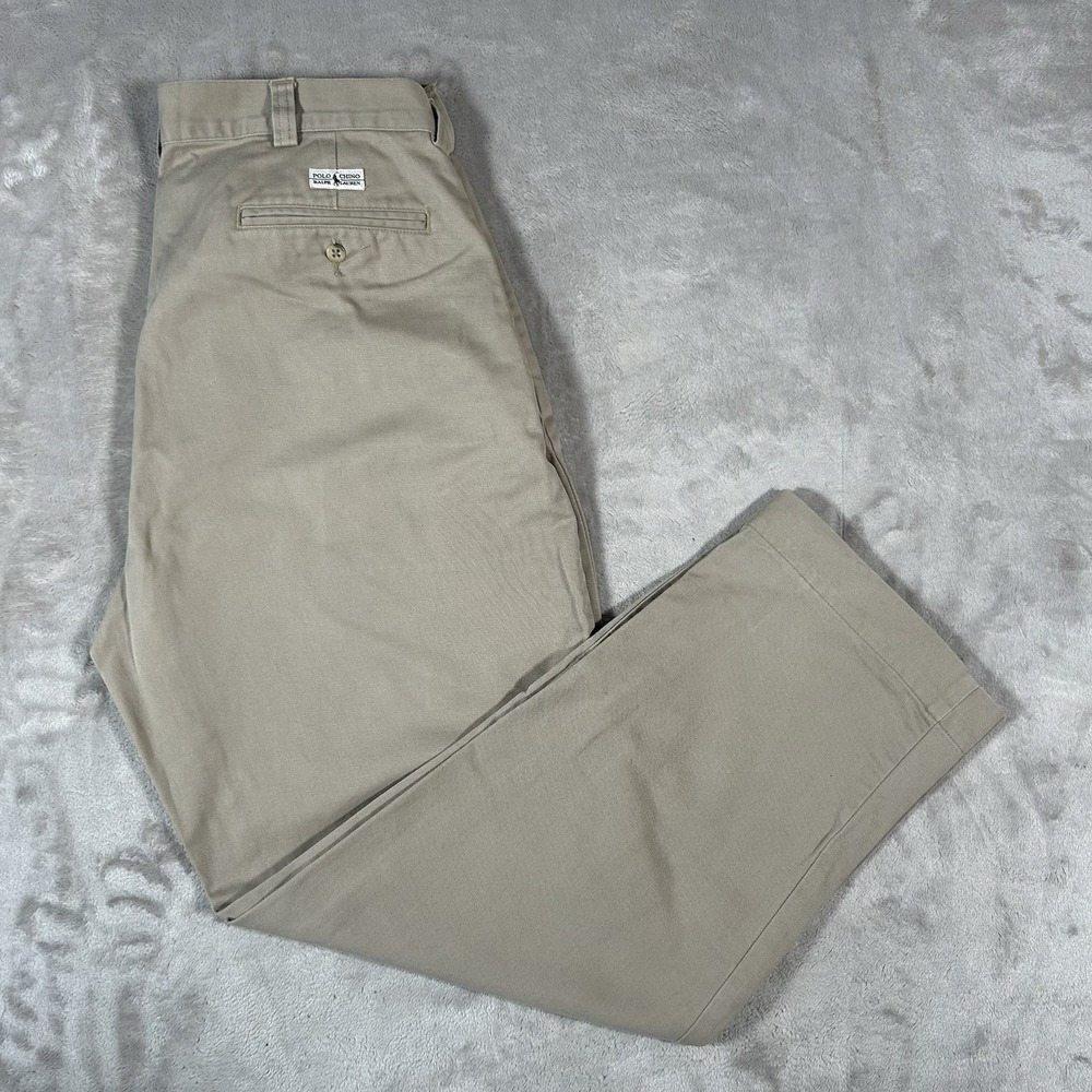 VTG 90s Polo Ralph Lauren Philip Pants Mens 35x29 Beige Chino Pleated USA Fabric